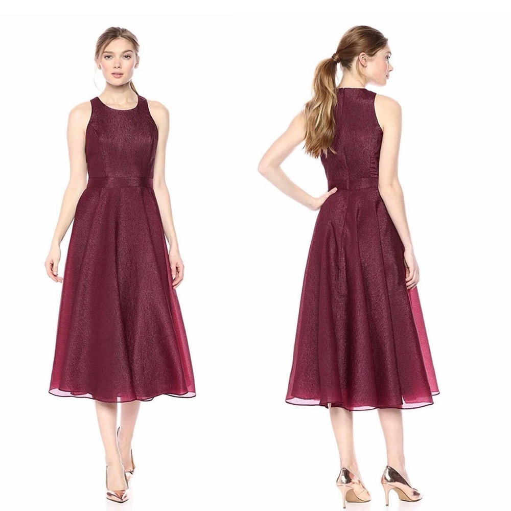 Nicole Miller Fit and Flare Midi Burgundy Dress Size 2